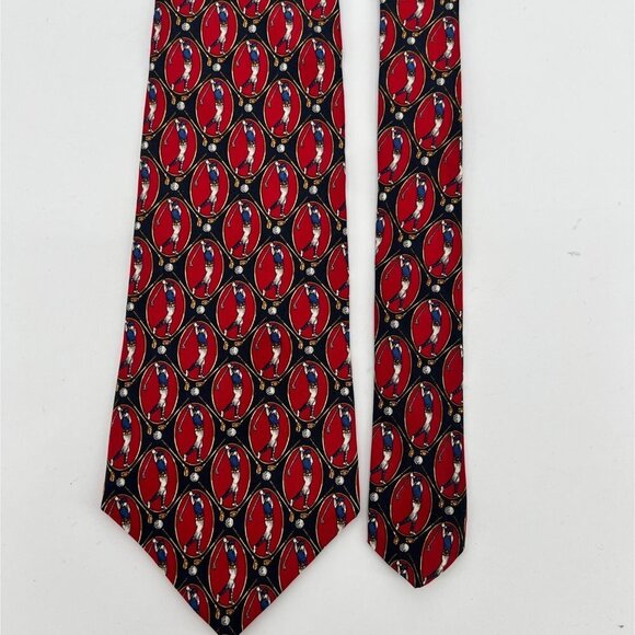 Tommy Hilfiger Golf Tie‎ Red with Golfers 100% Italian Silk - Picture 3 of 5
